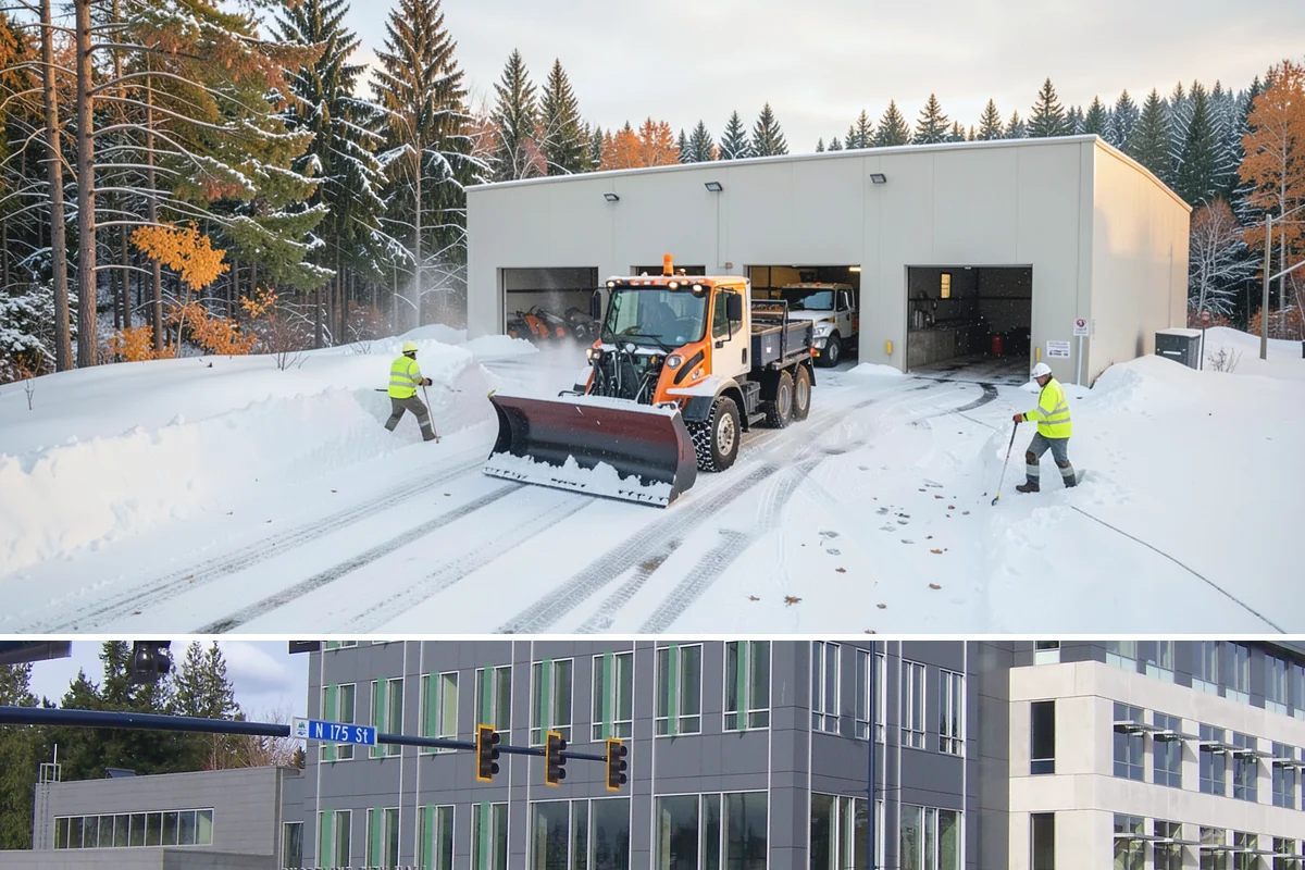 Self-Storage Facility Sidewalk Clearing in Shoreline, King County, WA - Self-storage demand holds from December through February, when shaded walks between buildings stay glazed after open areas clear.