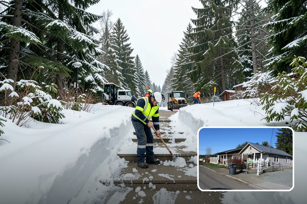 Self-Storage Facility Sidewalk Clearing in South Prairie, Pierce County, WA - Office, gate, and unit-row walks kept passable for customers