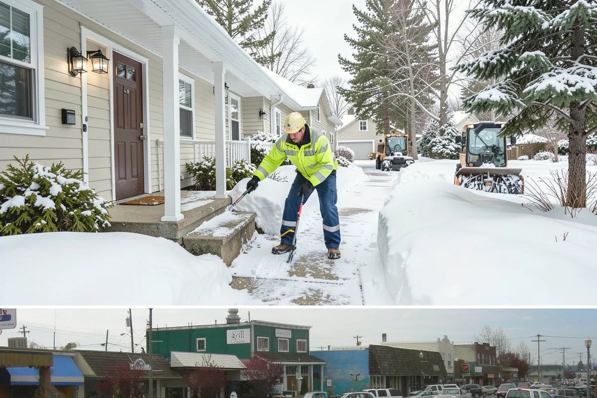 Self-Storage Facility Sidewalk Clearing in Stanwood, Snohomish County, WA - Self-storage demand holds from December through February, when shaded walks between buildings stay glazed after open areas clear.