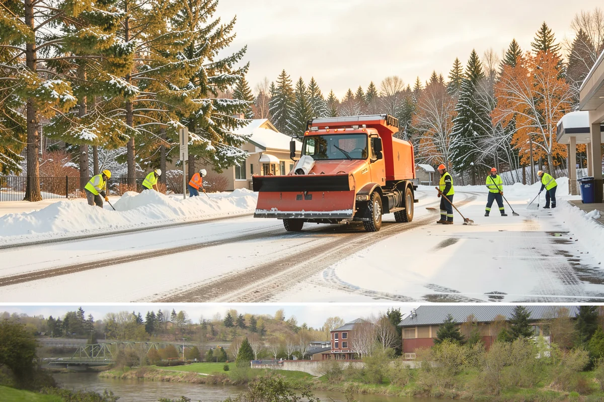 Self-Storage Facility Sidewalk Clearing in Tukwila, King County, WA - Self-storage demand holds from December through February, when shaded walks between buildings stay glazed after open areas clear.