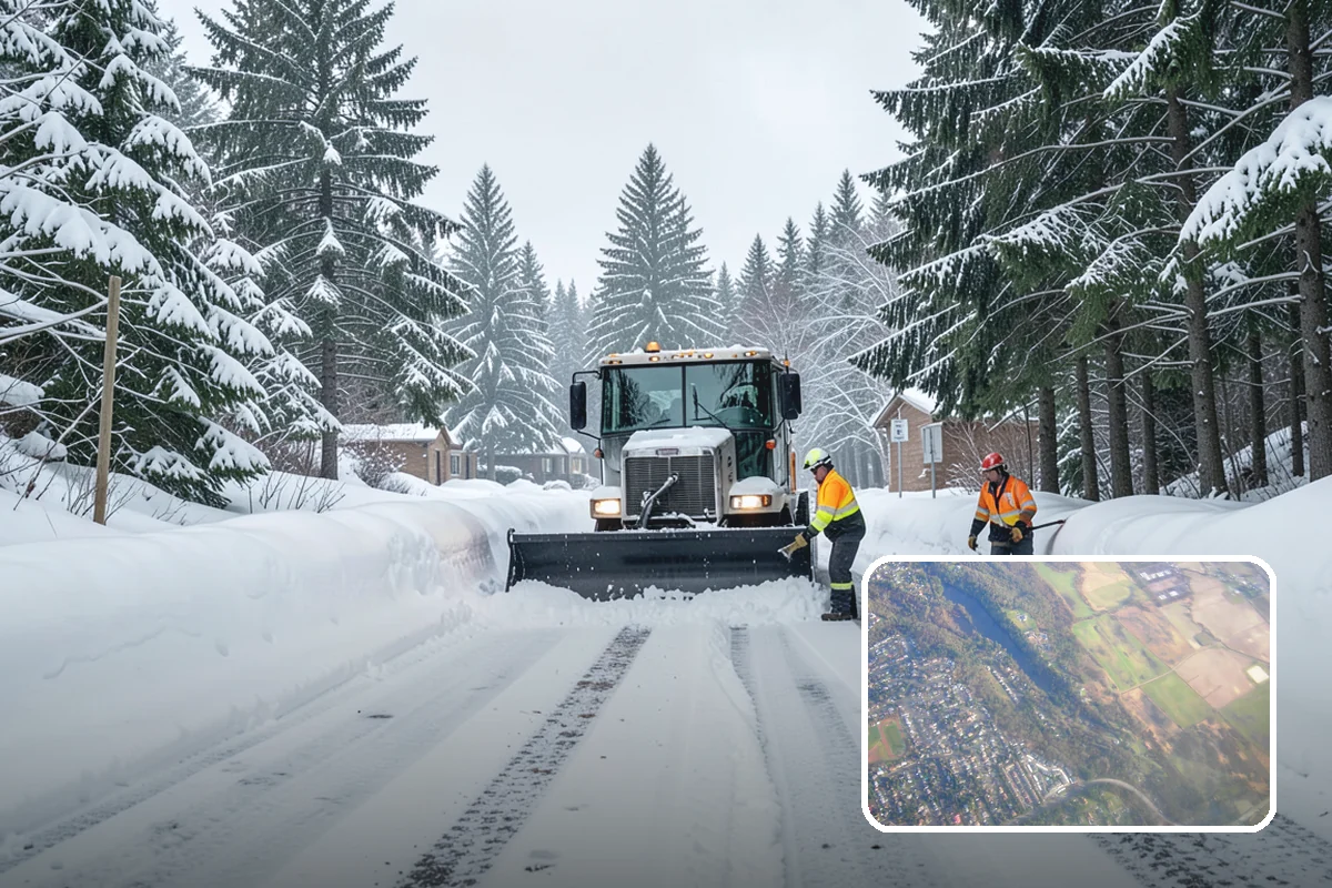 Self-Storage Facility Snow Plowing in Algona, King County, WA - Narrow drive aisles cleared wide enough for trucks and trailers