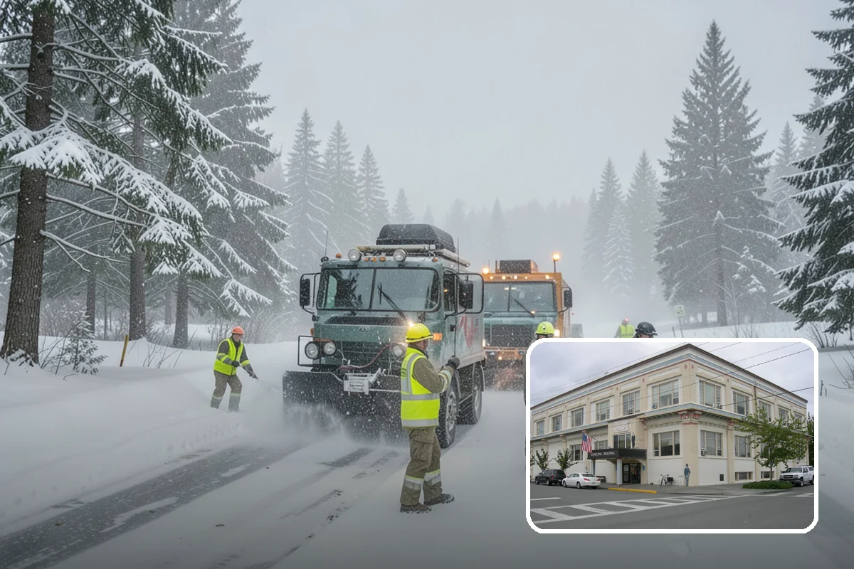 Self-Storage Facility Snow Plowing in Anacortes, Skagit County, WA - Narrow drive aisles cleared wide enough for trucks and trailers