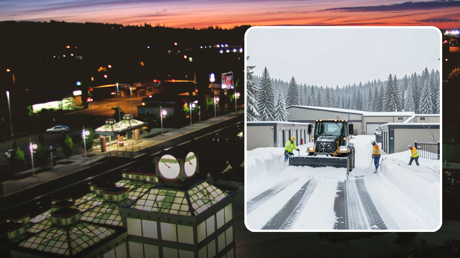 Self-Storage Facility Snow Plowing in Auburn, King County, WA - We plow self-storage drive aisles and gate approaches so customers reach their units and access stays open through a storm.