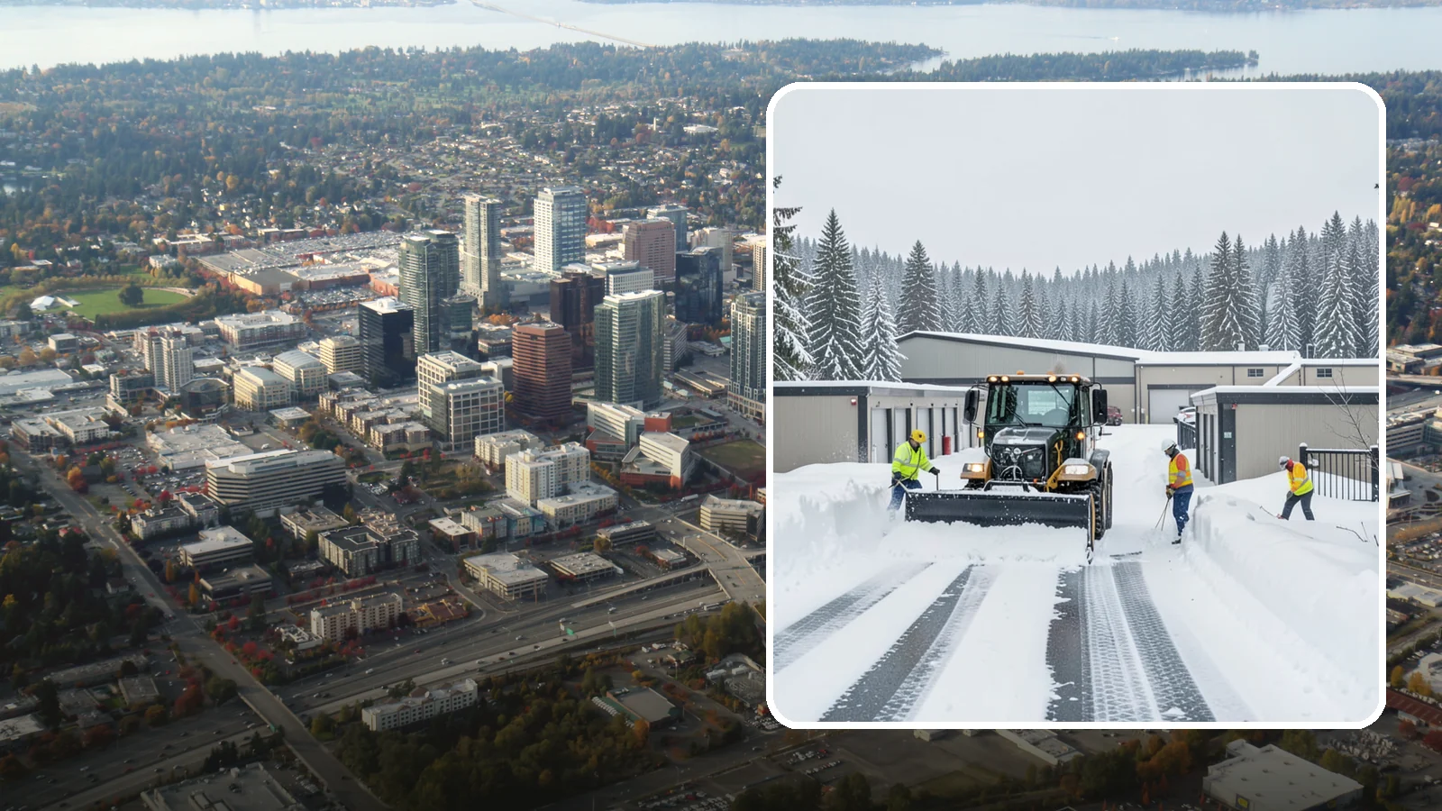 Self-Storage Facility Snow Plowing in Bellevue, King County, WA - We plow self-storage drive aisles and gate approaches so customers reach their units and access stays open through a storm.