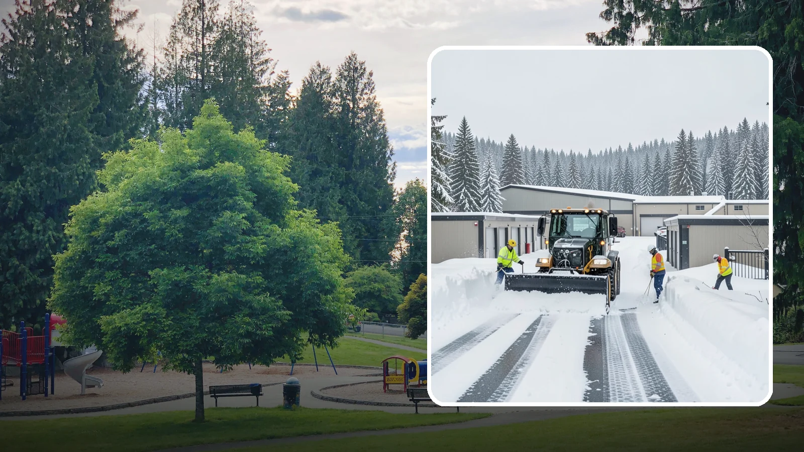 Self-Storage Facility Snow Plowing in Bonney Lake, Pierce County, WA - We plow self-storage drive aisles and gate approaches so customers reach their units and access stays open through a storm.
