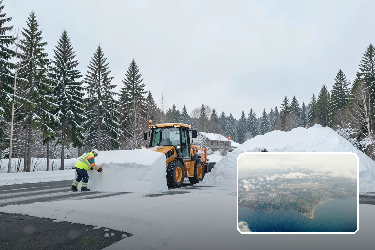 Self-Storage Facility Snow Plowing in Burien, King County, WA - Narrow drive aisles cleared wide enough for trucks and trailers