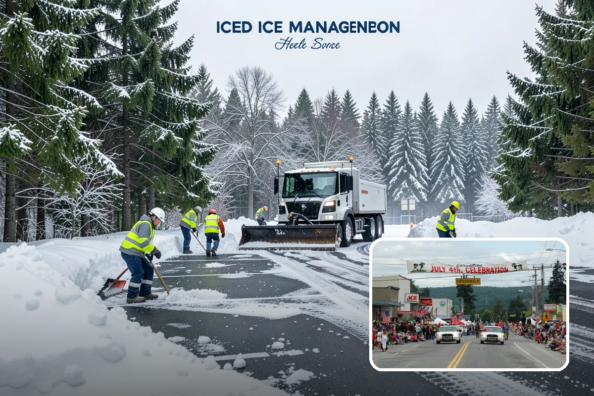 Self-Storage Facility Snow Plowing in Carnation, King County, WA - Narrow drive aisles cleared wide enough for trucks and trailers