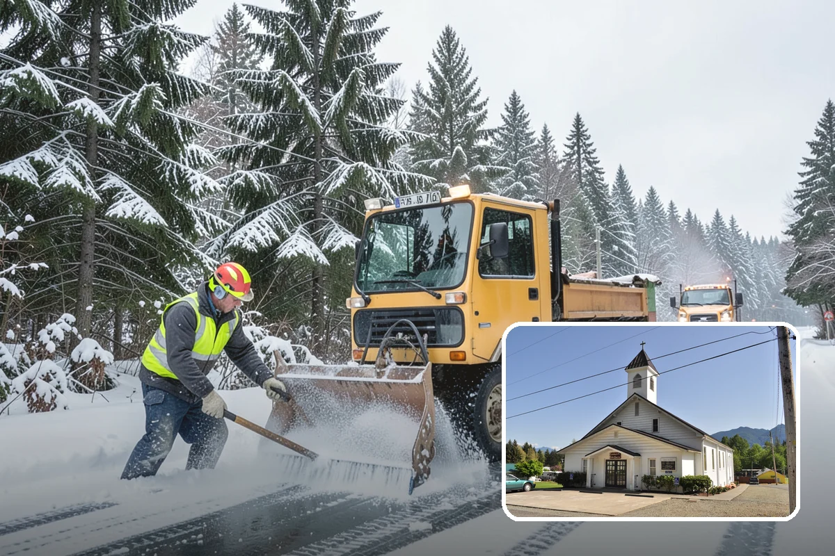 Self-Storage Facility Snow Plowing in Concrete, Skagit County, WA - Narrow drive aisles cleared wide enough for trucks and trailers