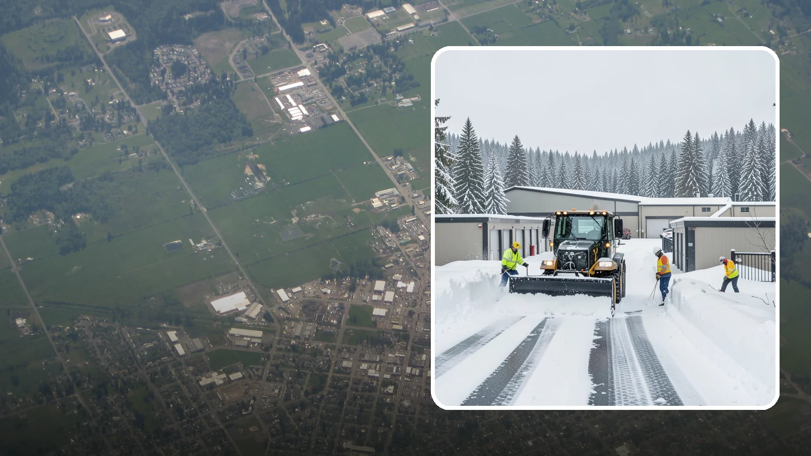 Self-Storage Facility Snow Plowing in Enumclaw, King County, WA - We plow self-storage drive aisles and gate approaches so customers reach their units and access stays open through a storm.