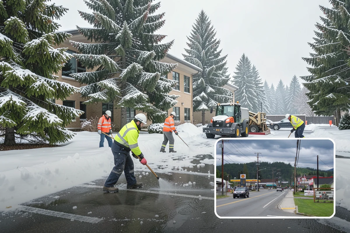 Self-Storage Facility Snow Plowing in Granite Falls, Snohomish County, WA - Narrow drive aisles cleared wide enough for trucks and trailers