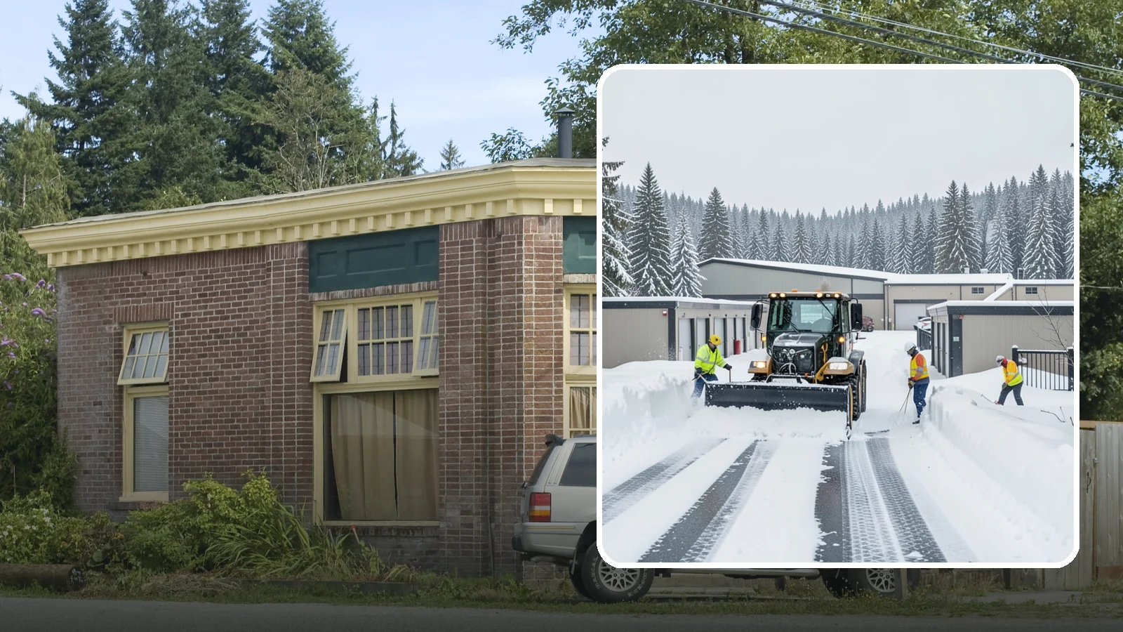 Self-Storage Facility Snow Plowing in Hamilton, Skagit County, WA - We plow self-storage drive aisles and gate approaches so customers reach their units and access stays open through a storm.