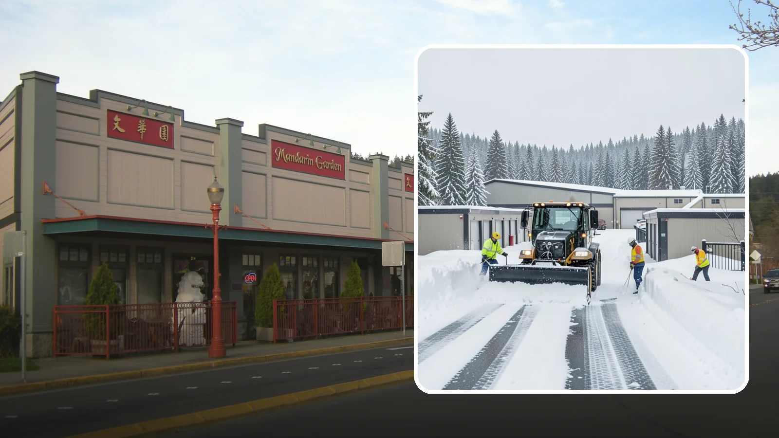 Self-Storage Facility Snow Plowing in Issaquah, King County, WA - We plow self-storage drive aisles and gate approaches so customers reach their units and access stays open through a storm.