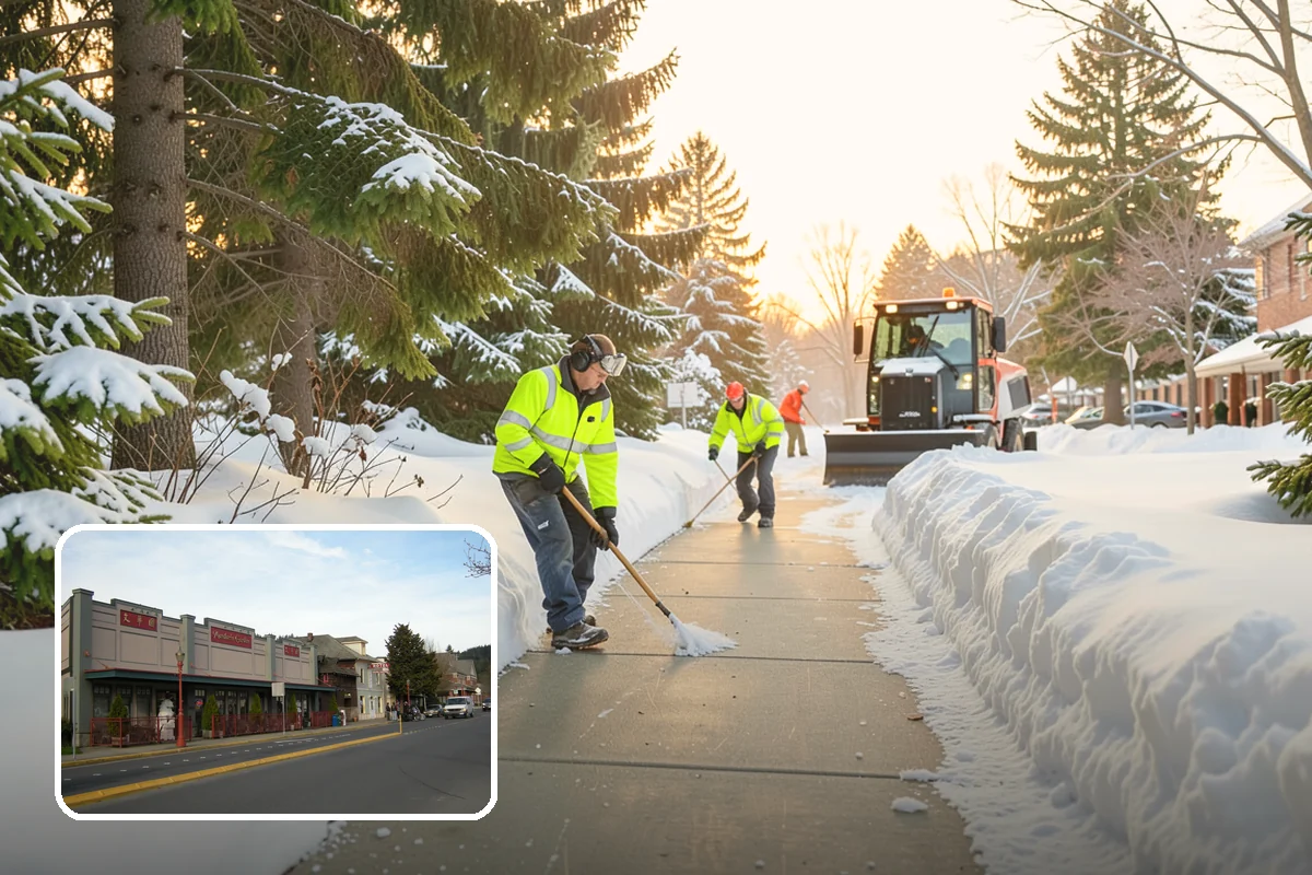 Self-Storage Facility Snow Plowing in Issaquah, King County, WA - Narrow drive aisles cleared wide enough for trucks and trailers
