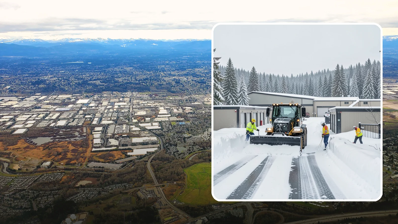Self-Storage Facility Snow Plowing in Kent, King County, WA - We plow self-storage drive aisles and gate approaches so customers reach their units and access stays open through a storm.