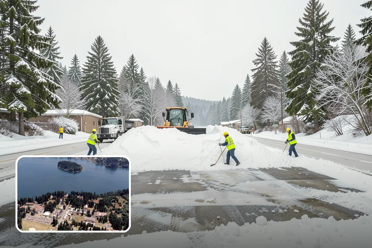 Self-Storage Facility Snow Plowing in Lakewood, Pierce County, WA - Narrow drive aisles cleared wide enough for trucks and trailers