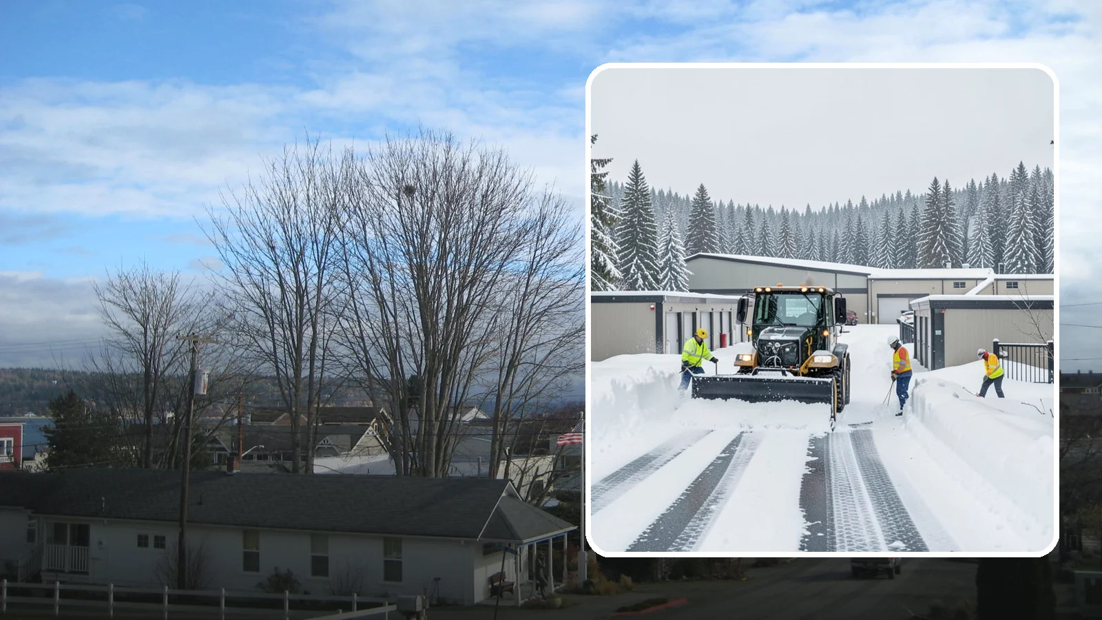 Self-Storage Facility Snow Plowing in Langley, Island County, WA - We plow self-storage drive aisles and gate approaches so customers reach their units and access stays open through a storm.