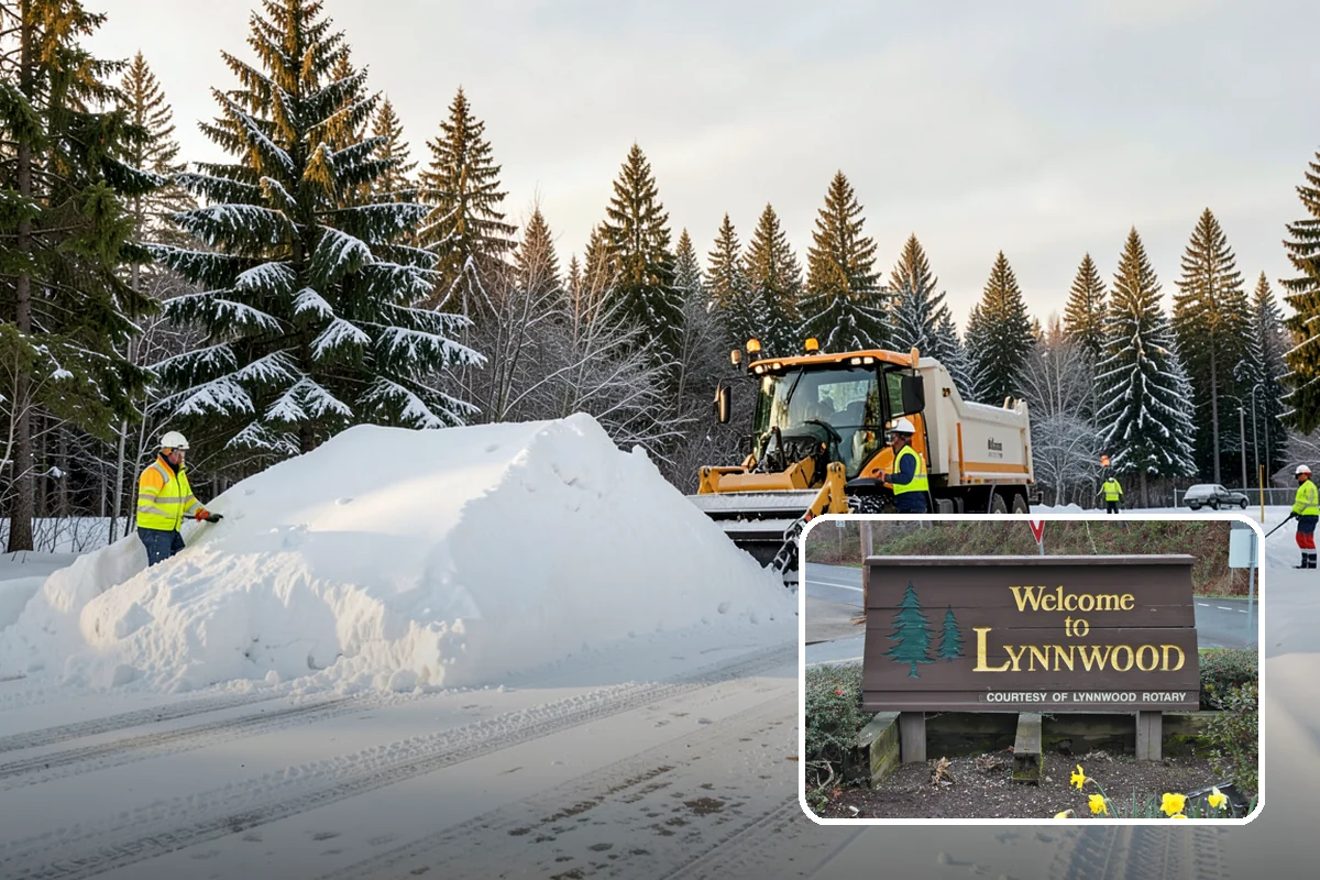 Self-Storage Facility Snow Plowing in Lynnwood, Snohomish County, WA - Narrow drive aisles cleared wide enough for trucks and trailers