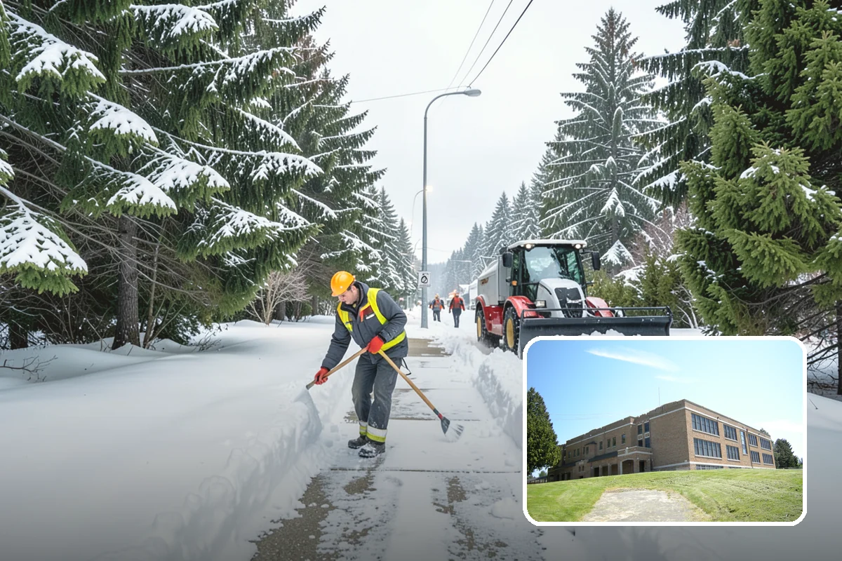 Self-Storage Facility Snow Plowing in Maple Valley, King County, WA - Narrow drive aisles cleared wide enough for trucks and trailers