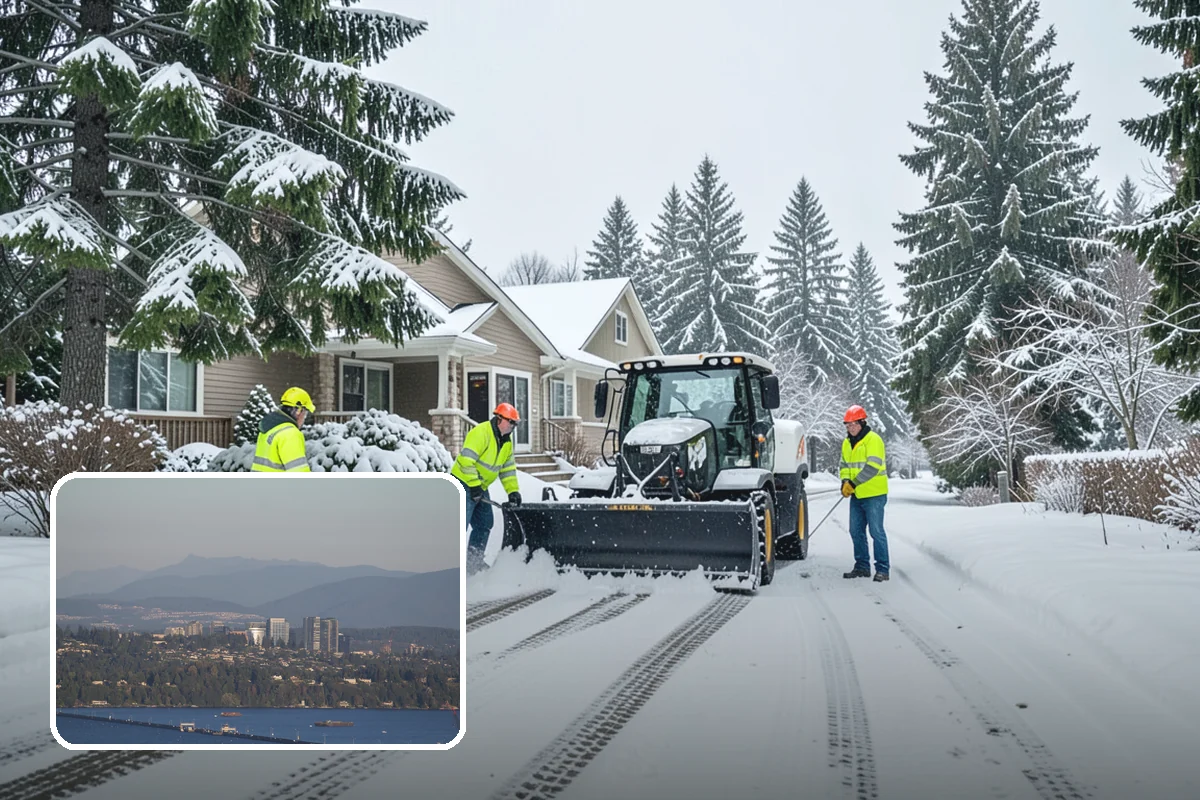 Self-Storage Facility Snow Plowing in Medina, King County, WA - Narrow drive aisles cleared wide enough for trucks and trailers