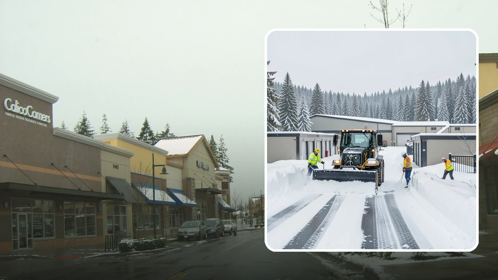 Self-Storage Facility Snow Plowing in Mill Creek, Snohomish County, WA - We plow self-storage drive aisles and gate approaches so customers reach their units and access stays open through a storm.
