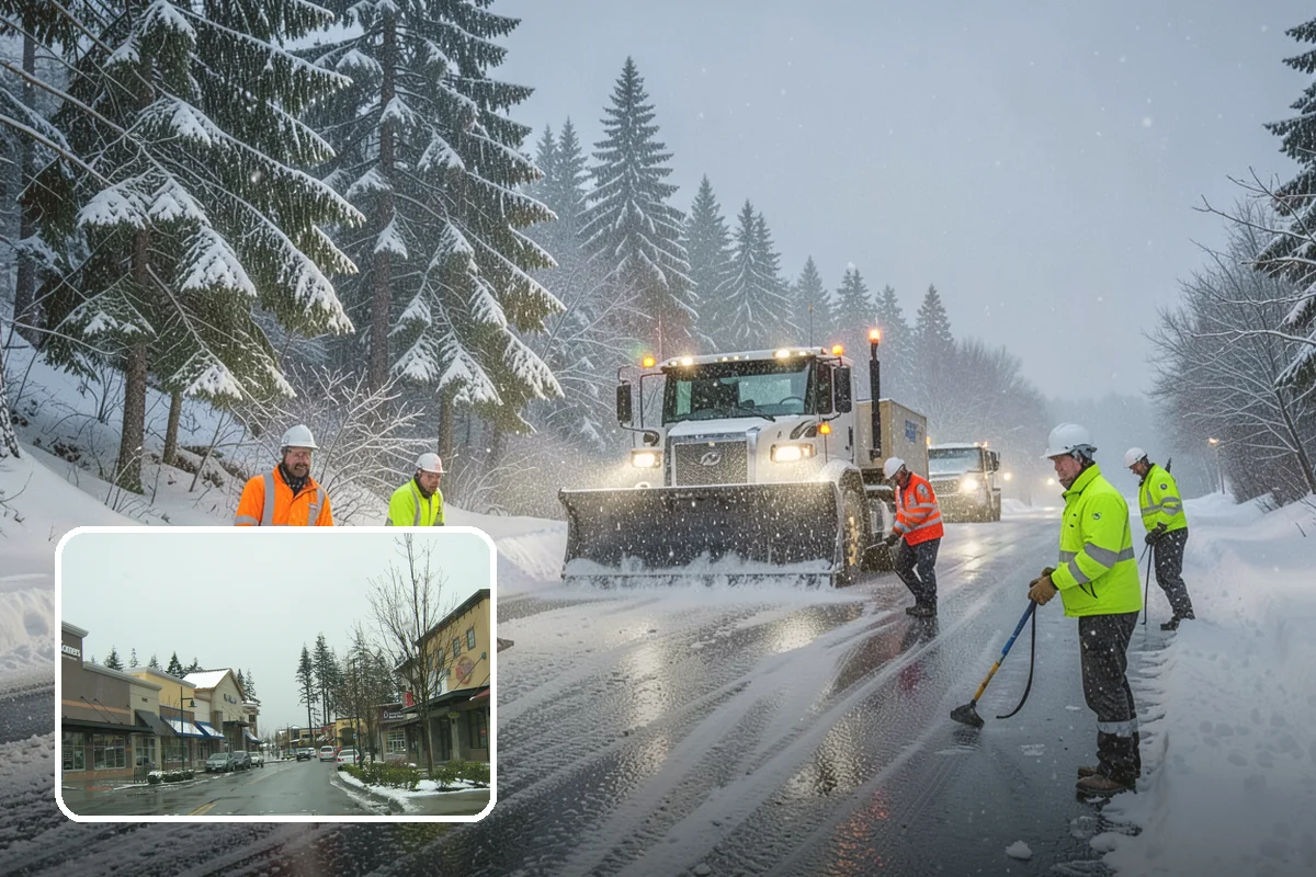 Self-Storage Facility Snow Plowing in Mill Creek, Snohomish County, WA - Narrow drive aisles cleared wide enough for trucks and trailers