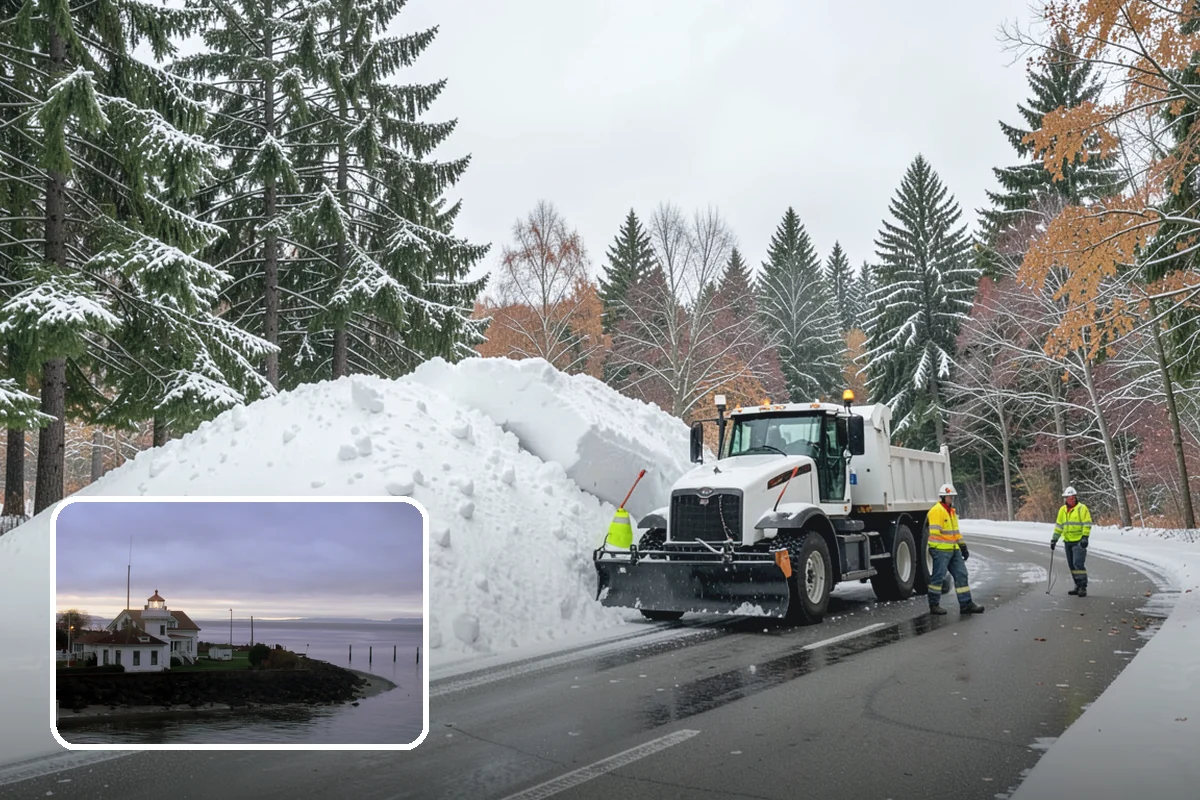 Self-Storage Facility Snow Plowing in Mukilteo, Snohomish County, WA - Narrow drive aisles cleared wide enough for trucks and trailers