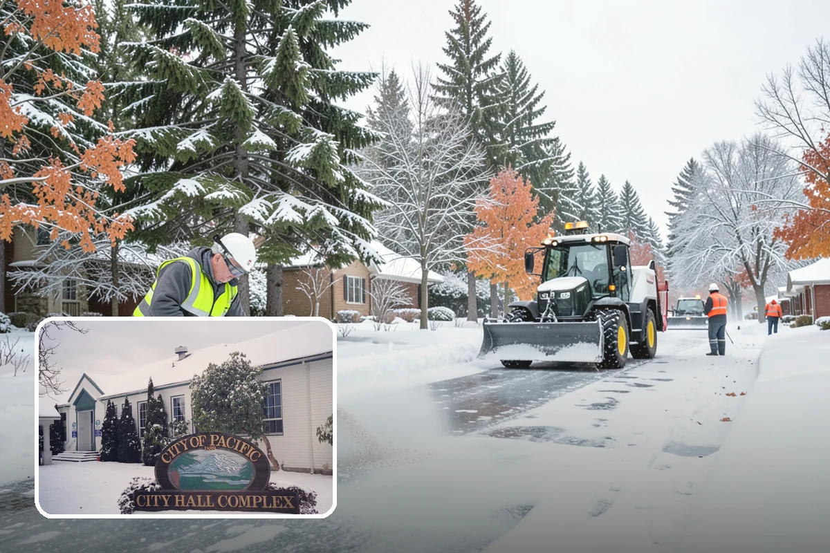 Self-Storage Facility Snow Plowing in Pacific, King County, WA - Narrow drive aisles cleared wide enough for trucks and trailers