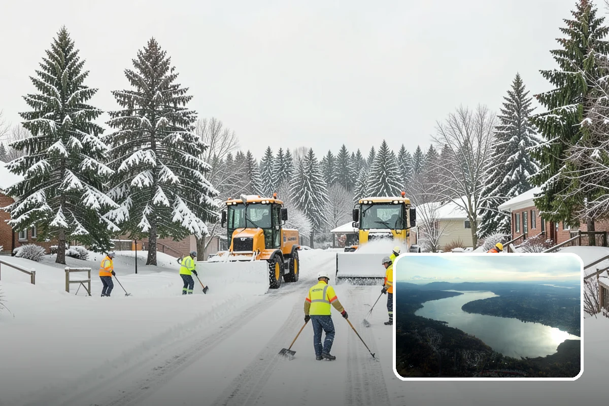 Self-Storage Facility Snow Plowing in Sammamish, King County, WA - Narrow drive aisles cleared wide enough for trucks and trailers