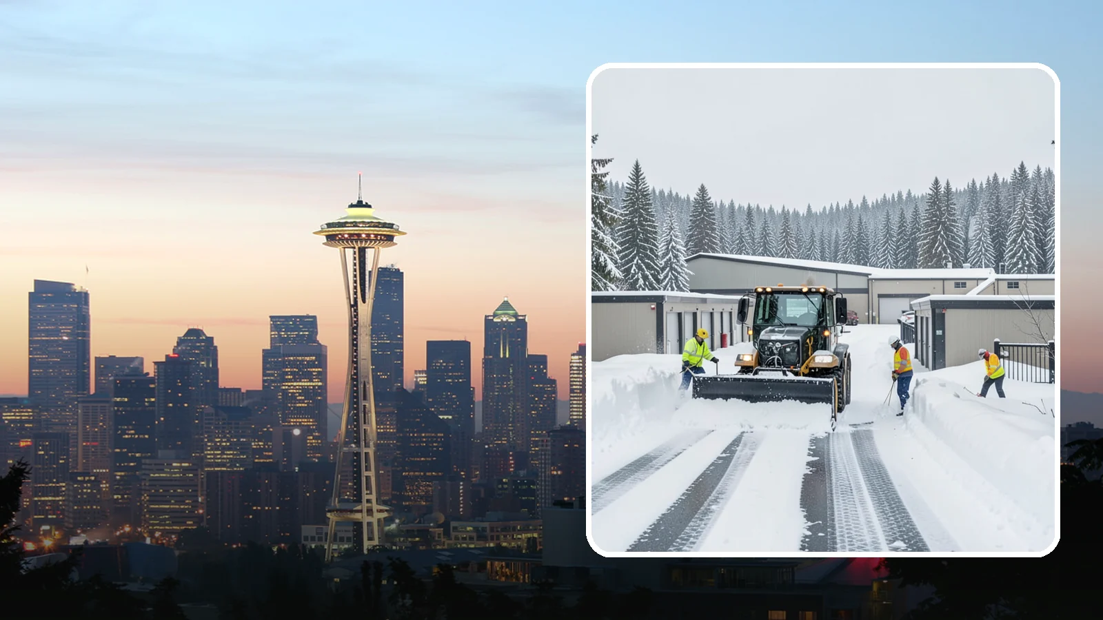 Self-Storage Facility Snow Plowing in Seattle, King County, WA - We plow self-storage drive aisles and gate approaches so customers reach their units and access stays open through a storm.