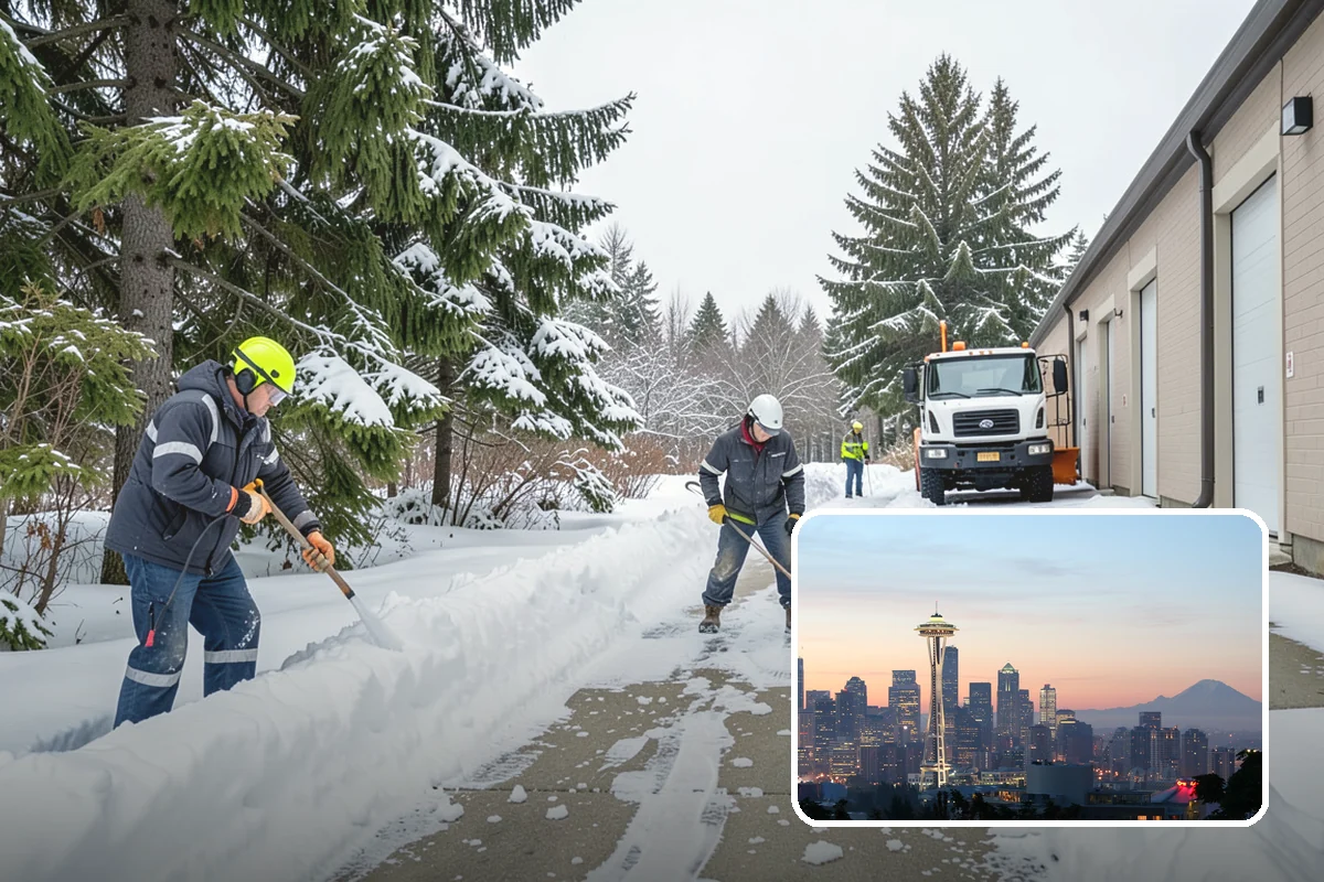 Self-Storage Facility Snow Plowing in Seattle, King County, WA - Narrow drive aisles cleared wide enough for trucks and trailers