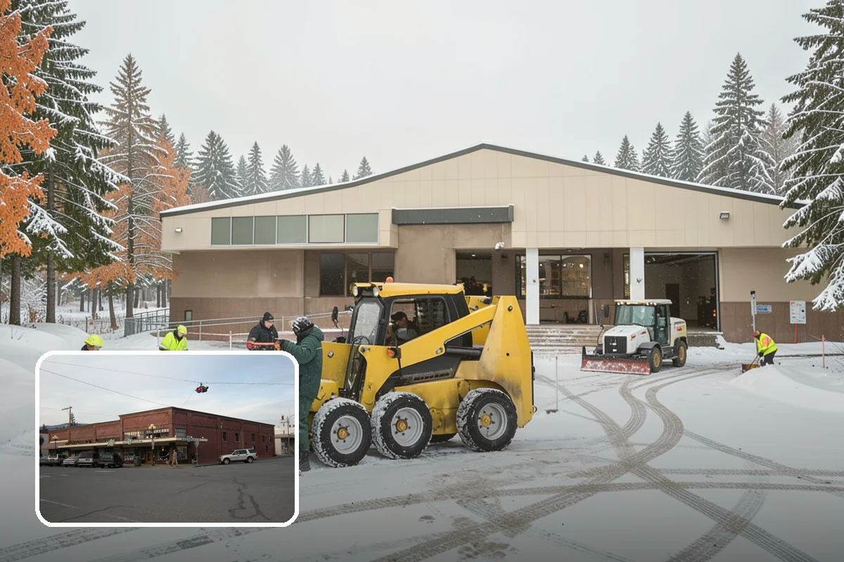 Self-Storage Facility Snow Plowing in Sedro-Woolley, Skagit County, WA - Narrow drive aisles cleared wide enough for trucks and trailers