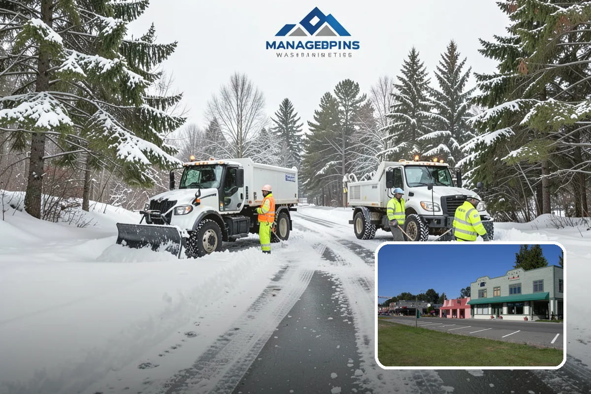 Self-Storage Facility Snow Plowing in Snoqualmie, King County, WA - Narrow drive aisles cleared wide enough for trucks and trailers