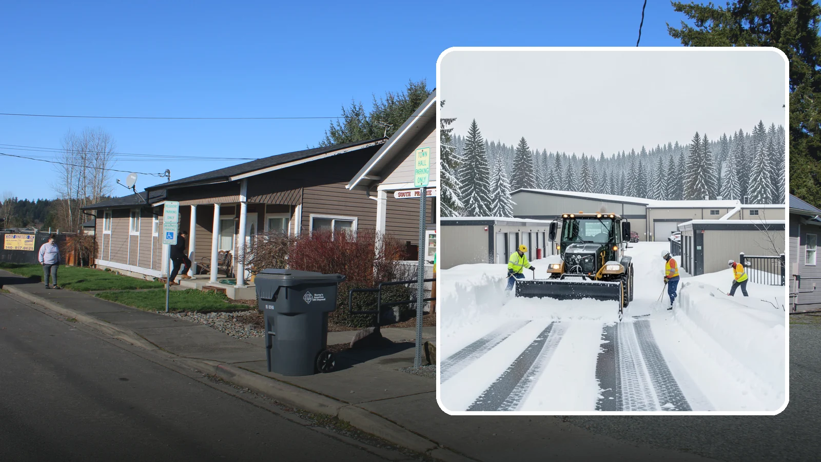 Self-Storage Facility Snow Plowing in South Prairie, Pierce County, WA - We plow self-storage drive aisles and gate approaches so customers reach their units and access stays open through a storm.