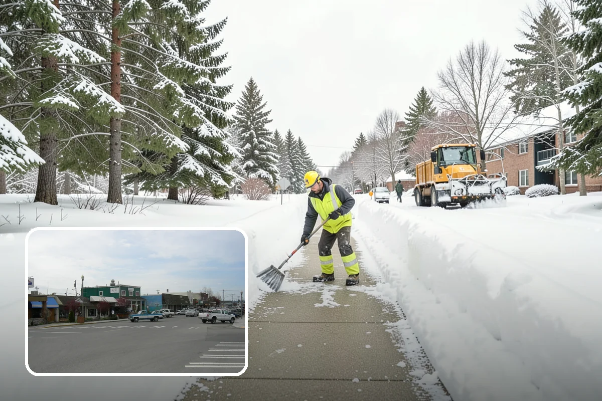 Self-Storage Facility Snow Plowing in Stanwood, Snohomish County, WA - Narrow drive aisles cleared wide enough for trucks and trailers