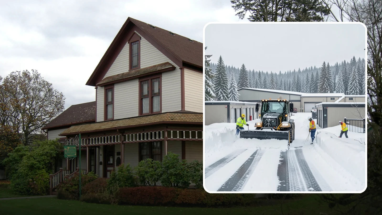 Self-Storage Facility Snow Plowing in Sumner, Pierce County, WA - We plow self-storage drive aisles and gate approaches so customers reach their units and access stays open through a storm.