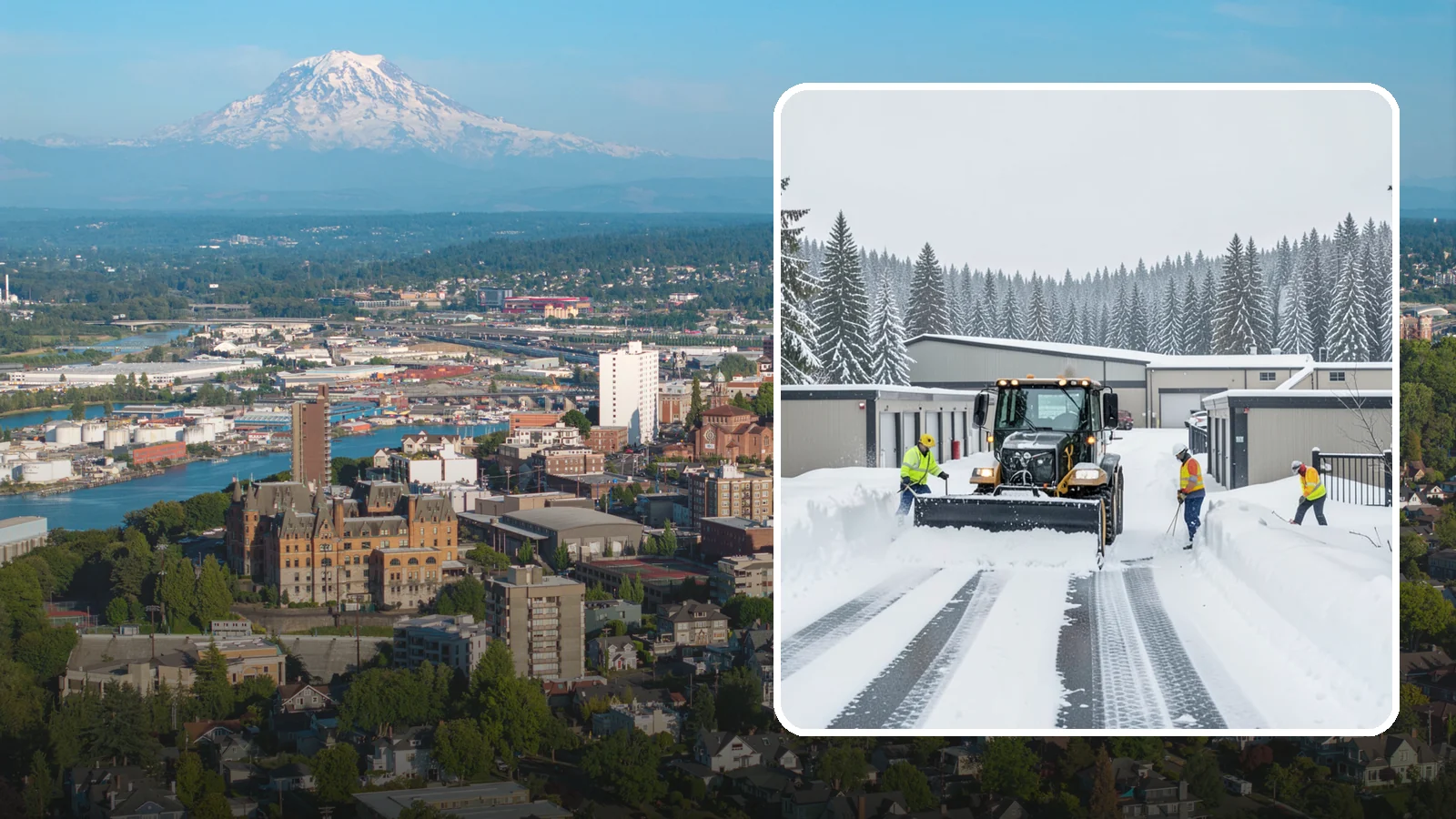Self-Storage Facility Snow Plowing in Tacoma, Pierce County, WA - We plow self-storage drive aisles and gate approaches so customers reach their units and access stays open through a storm.