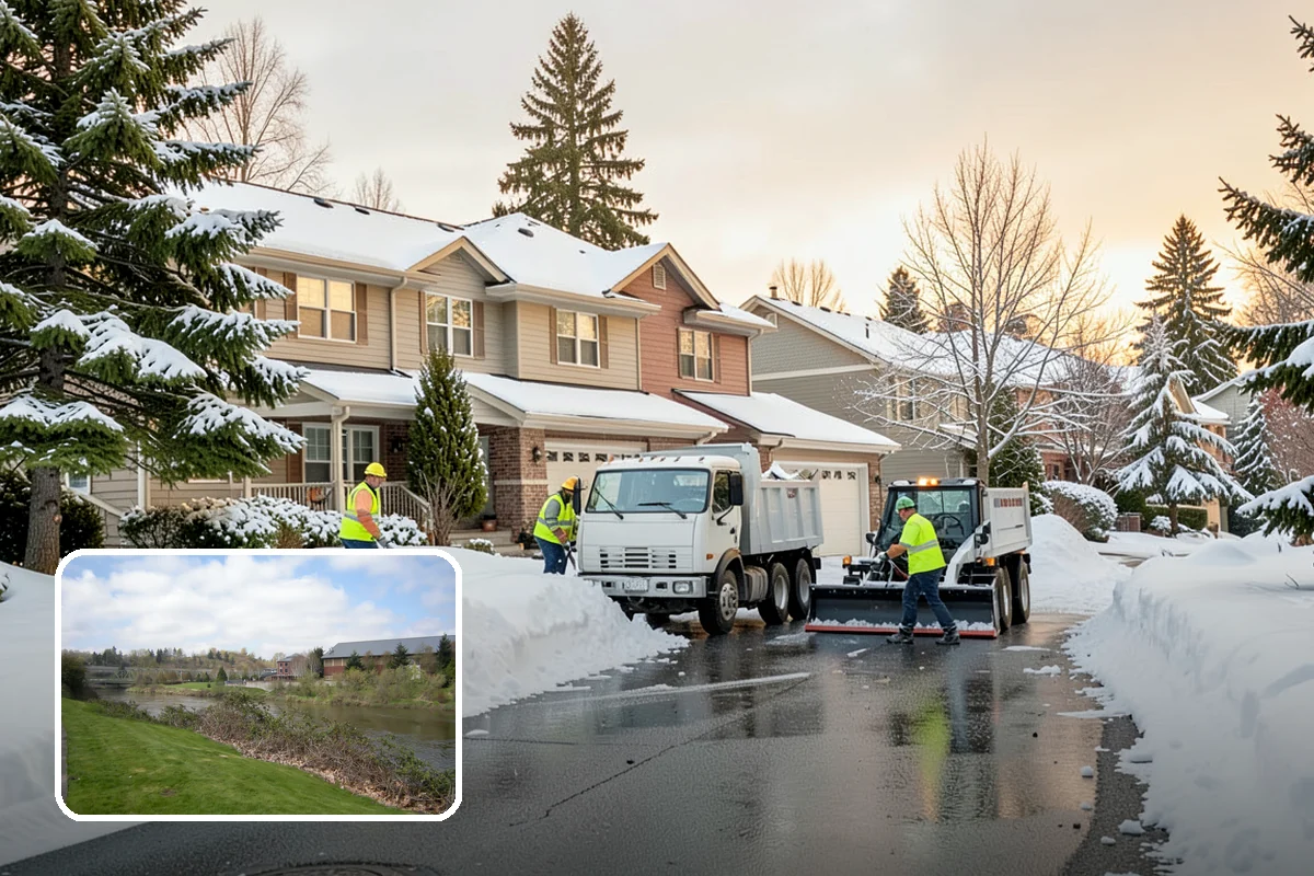 Self-Storage Facility Snow Plowing in Tukwila, King County, WA - Narrow drive aisles cleared wide enough for trucks and trailers