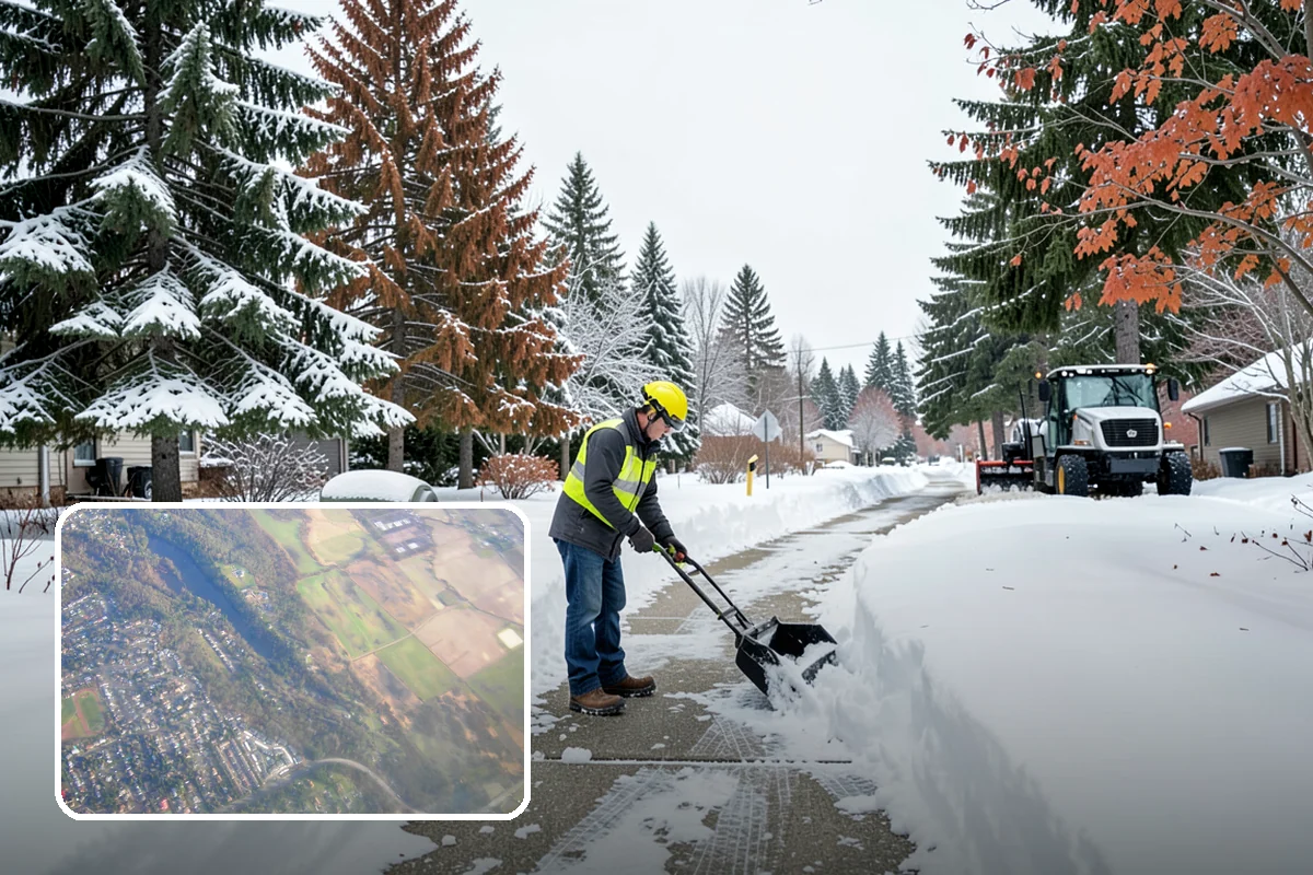 Senior Living Community Parking Lot Snow Removal in Algona, King County, WA - Residents and visitors cross cleared, deiced surfaces to reduce falls