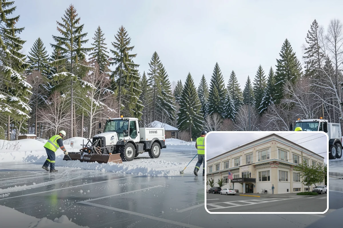 Senior Living Community Parking Lot Snow Removal in Anacortes, Skagit County, WA - Residents and visitors cross cleared, deiced surfaces to reduce falls