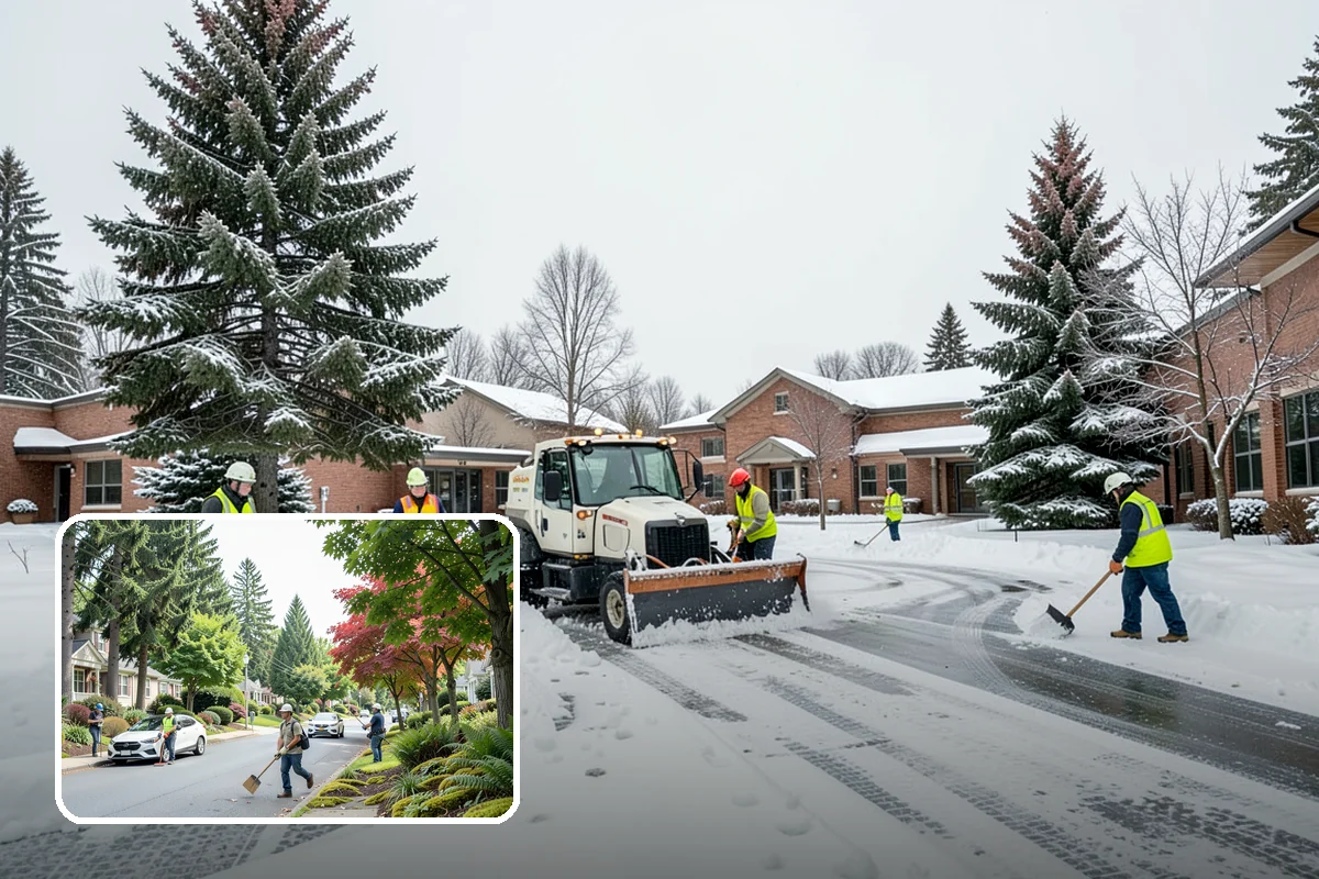 Senior Living Community Parking Lot Snow Removal in Beaux Arts Village, King County, WA - Residents and visitors cross cleared, deiced surfaces to reduce falls