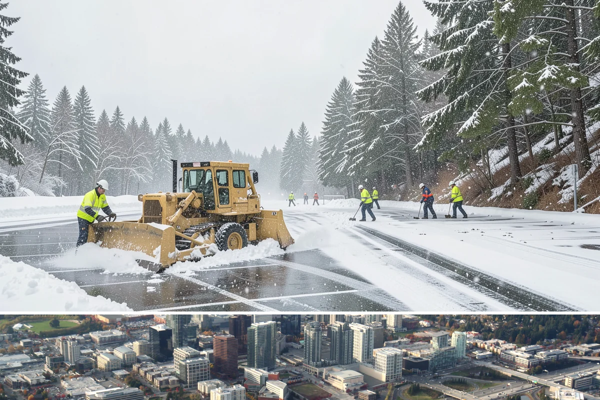 Senior Living Community Parking Lot Snow Removal in Bellevue, King County, WA - Senior living lots in the Puget Sound region need the most careful service from December through February, when freeze-thaw ice...