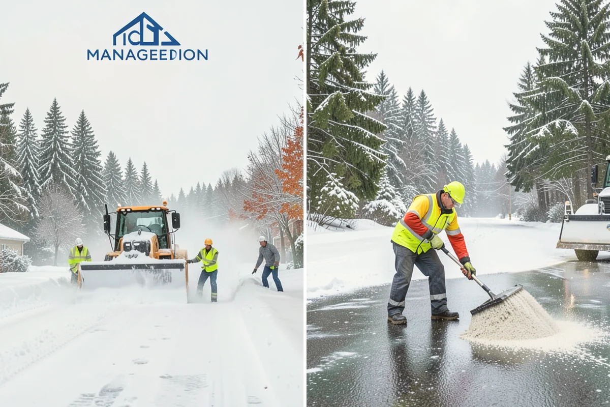 Senior Living Community Parking Lot Snow Removal in Bothell, King County, WA - Identify ambulance routes, ADA spaces, and covered entries with staff