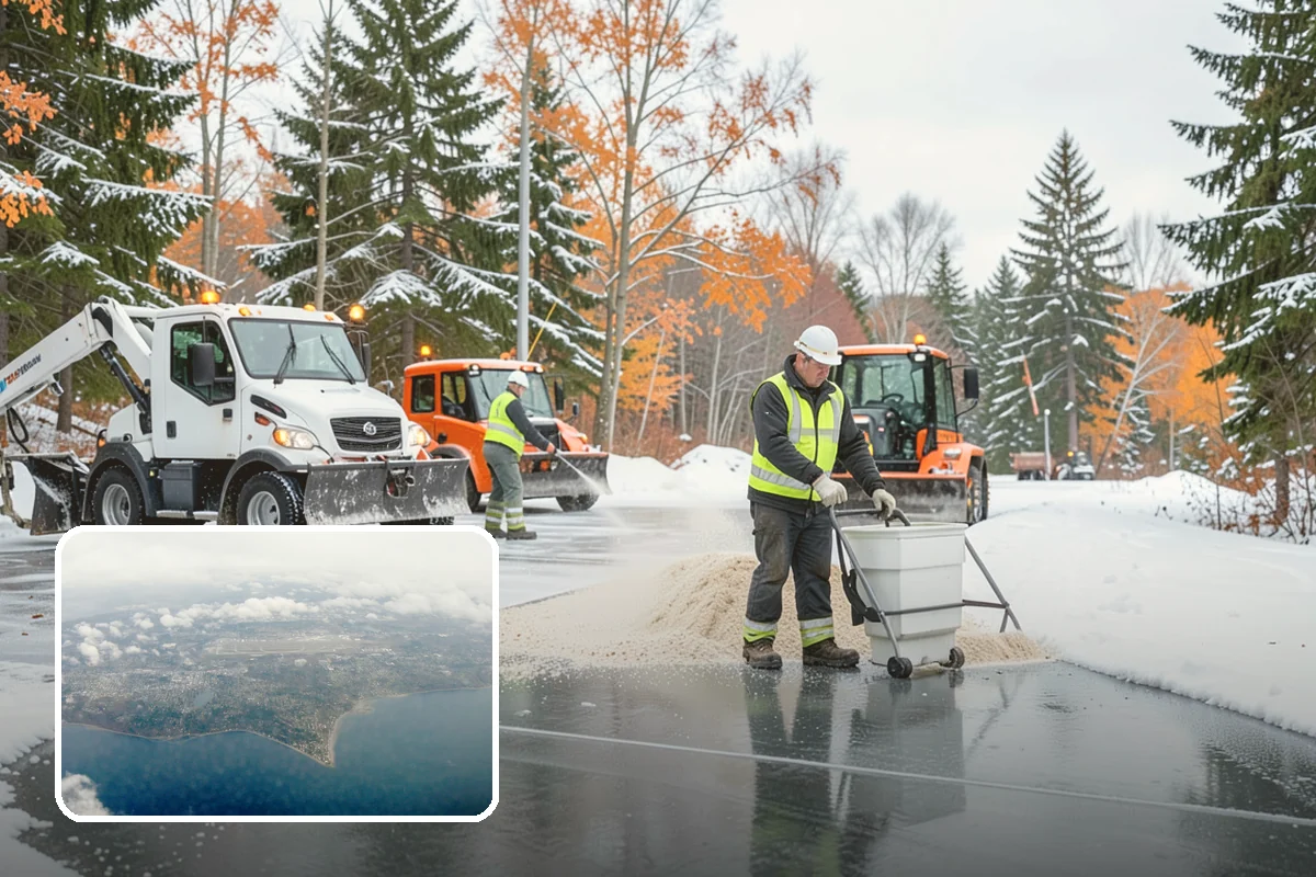 Senior Living Community Parking Lot Snow Removal in Burien, King County, WA - Residents and visitors cross cleared, deiced surfaces to reduce falls