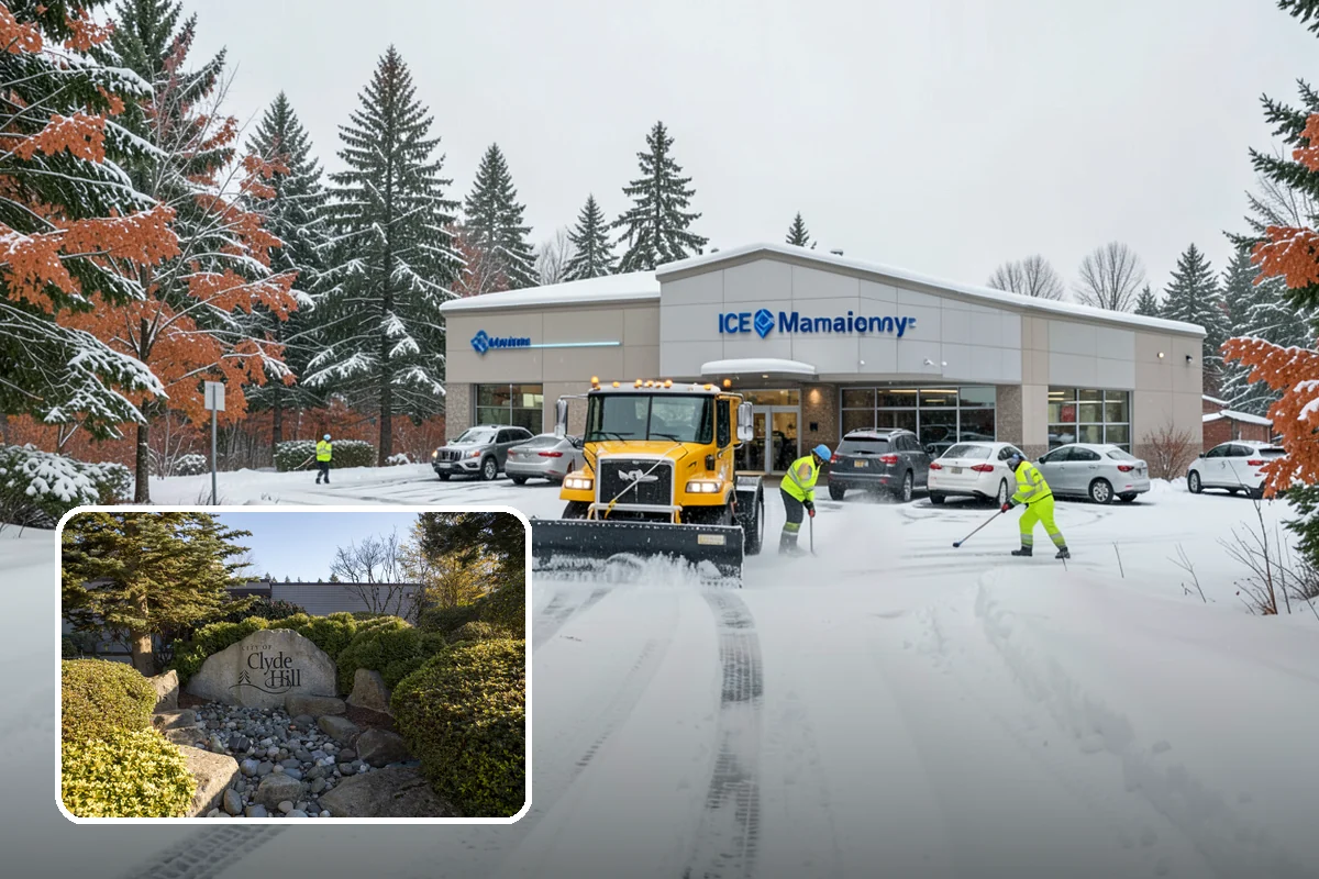 Senior Living Community Parking Lot Snow Removal in Clyde Hill, King County, WA - Residents and visitors cross cleared, deiced surfaces to reduce falls