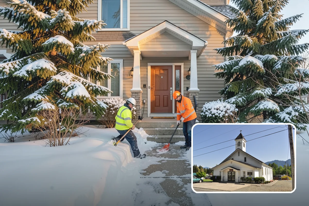Senior Living Community Parking Lot Snow Removal in Concrete, Skagit County, WA - Residents and visitors cross cleared, deiced surfaces to reduce falls