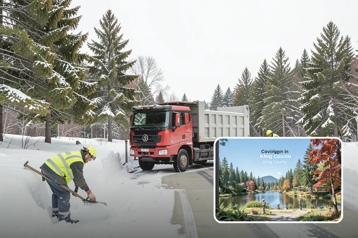 Senior Living Community Parking Lot Snow Removal in Covington, King County, WA - Residents and visitors cross cleared, deiced surfaces to reduce falls