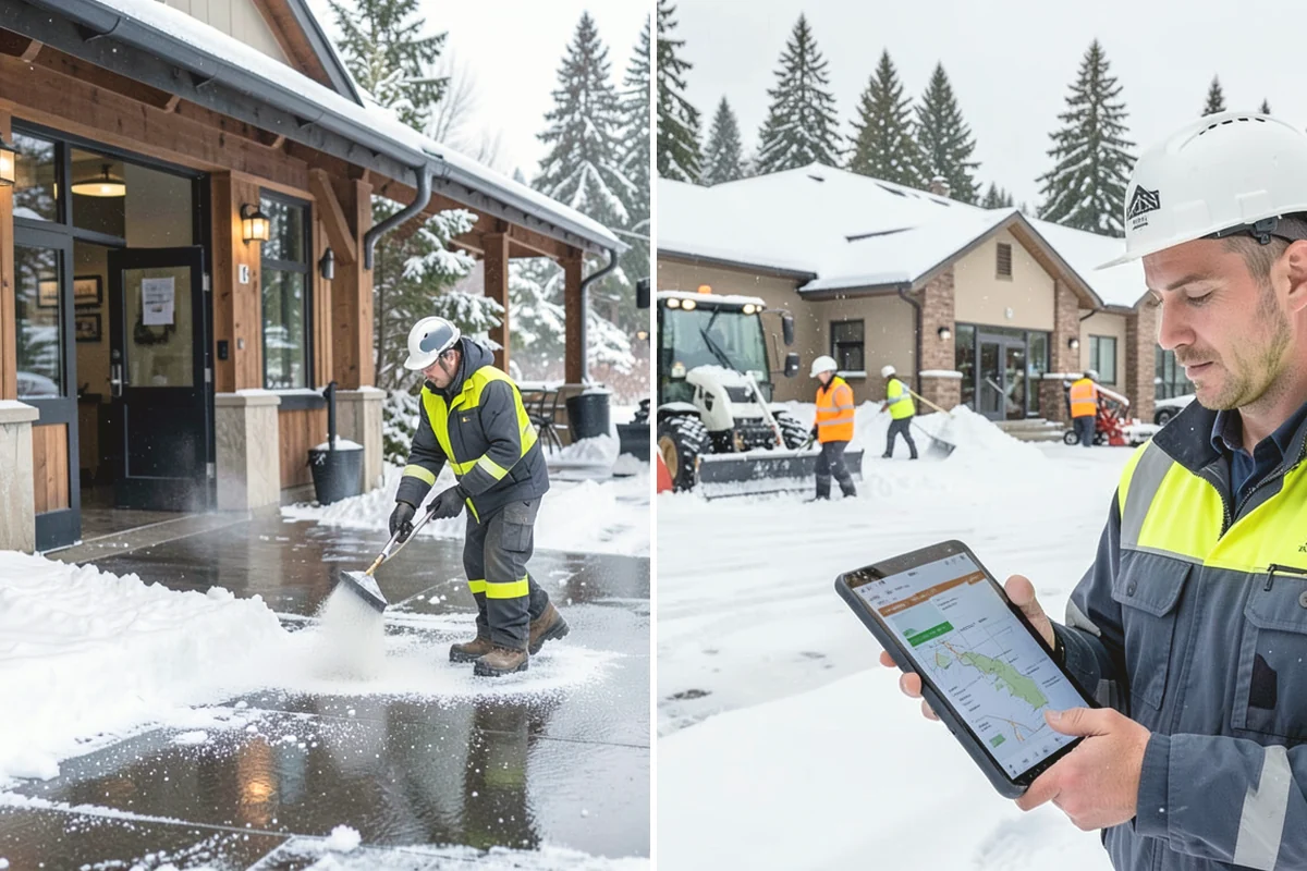 Senior Living Community Parking Lot Snow Removal in Covington, King County, WA - Identify ambulance routes, ADA spaces, and covered entries with staff