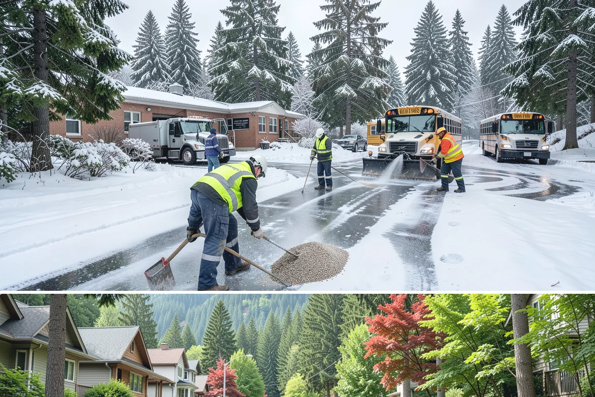 Senior Living Community Parking Lot Snow Removal in Darrington, Snohomish County, WA - Senior living lots in the Puget Sound region need the most careful service from December through February, when freeze-thaw ice...