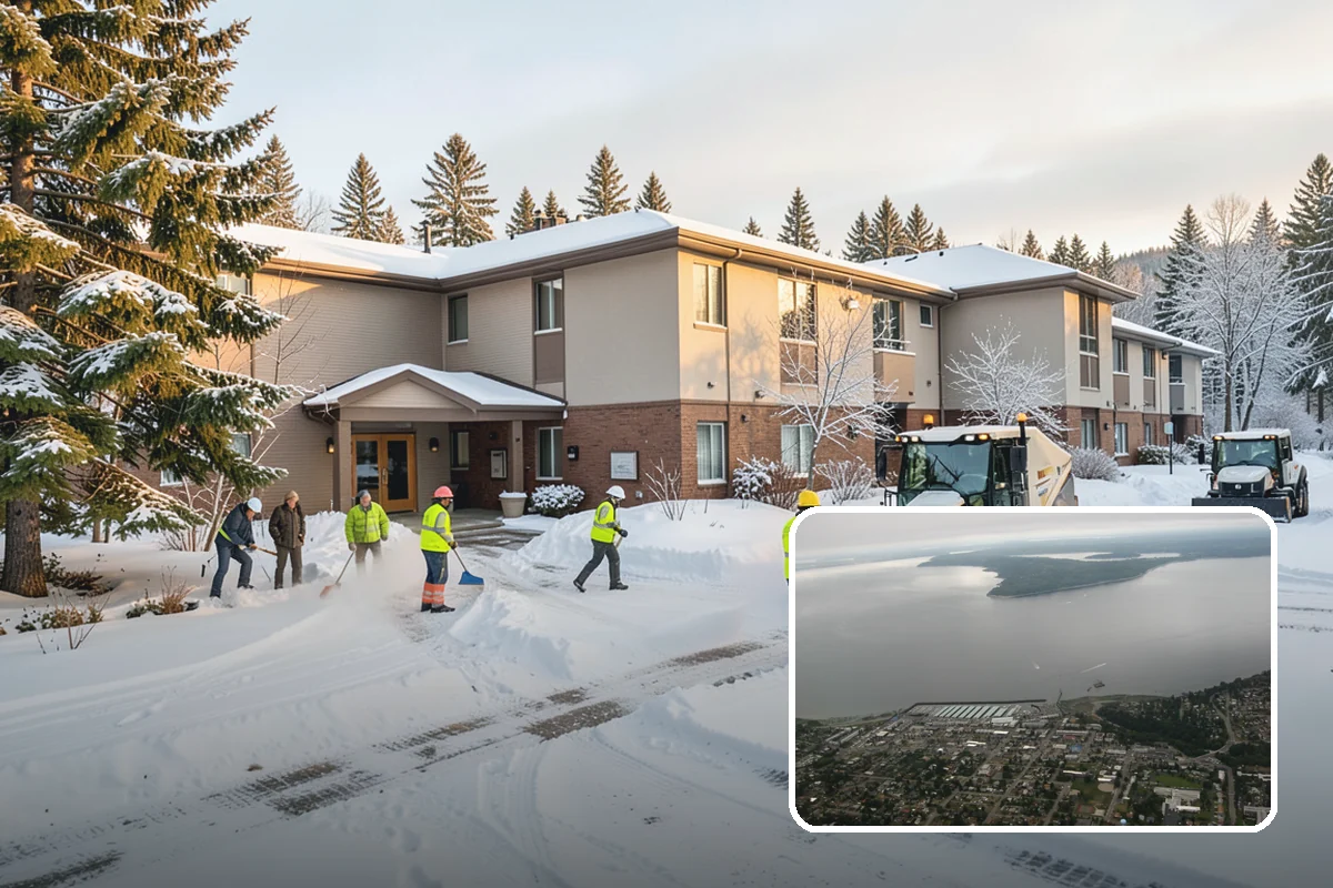 Senior Living Community Parking Lot Snow Removal in Des Moines, King County, WA - Residents and visitors cross cleared, deiced surfaces to reduce falls