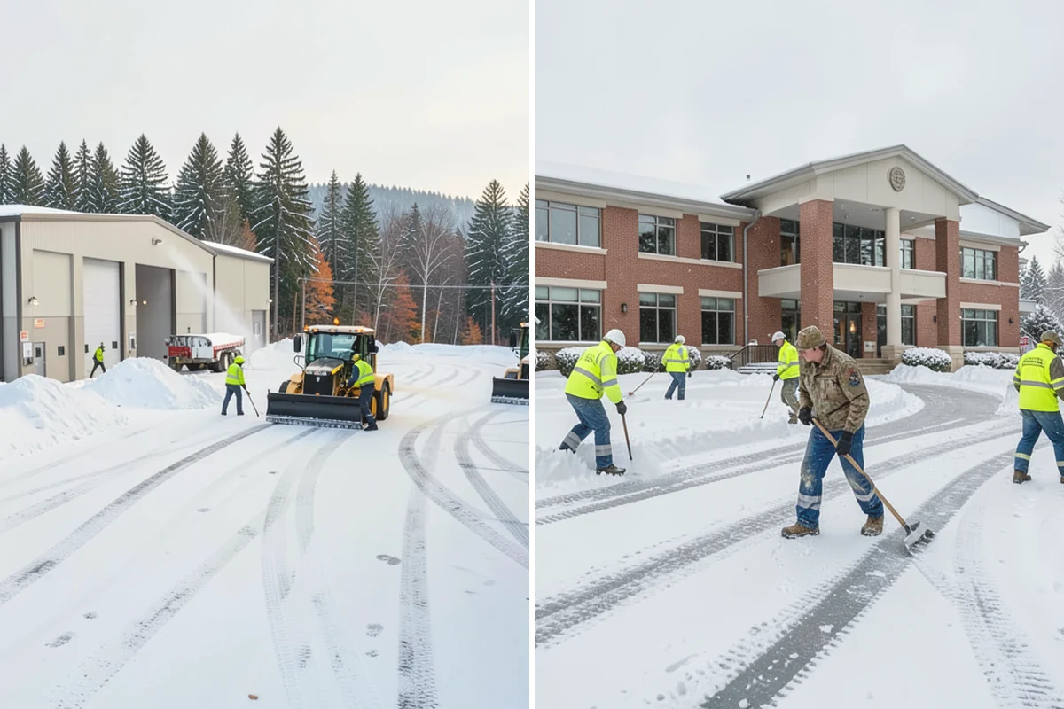 Senior Living Community Parking Lot Snow Removal in Duvall, King County, WA - Identify ambulance routes, ADA spaces, and covered entries with staff